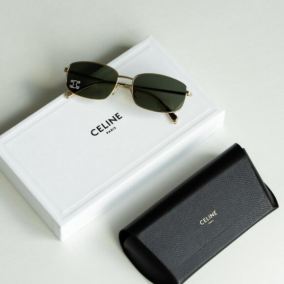 Celine RHINESTONE TRIOMPHE Men Sunglasses Gold Green Rectangle CL40285U 30N - Picture 11 of 14